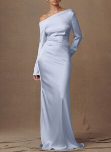 Missacc Mist Evening Dresses Sheath/Column Asymmetrical Long Sleeves Silk Like Satin Evening Dresses