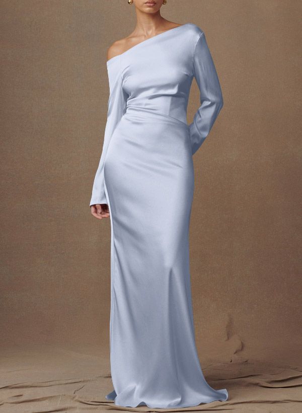 Missacc Mist Evening Dresses Sheath/Column Asymmetrical Long Sleeves Silk Like Satin Evening Dresses