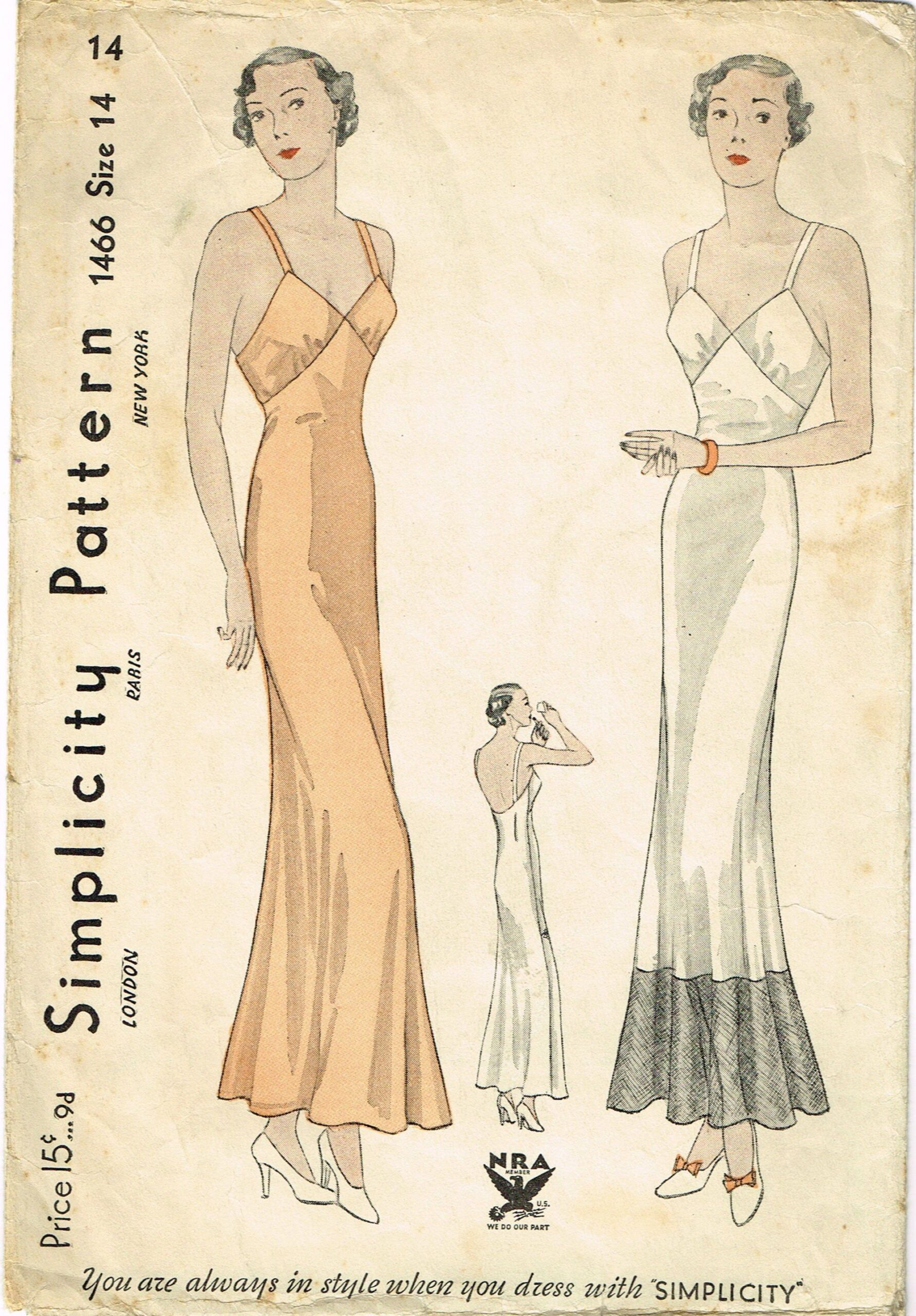 Simplicity 1466: 1930s Misses Evening Slip w Flounce 32 B Vintage Sewing Pattern