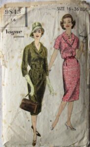 A vintage sewing pattern for a woman’s dress in size 16 (Vogue 9843)