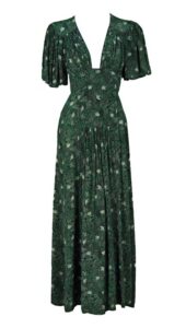 1970’s Ossie Clark Green-Silk Celia Birtwell Print Plunge Dress