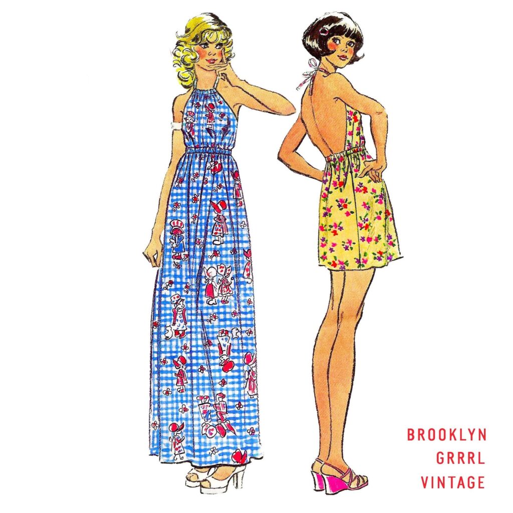 Patron de couture vintage des années 1970, robe d’été dos nu / Buste 33 / Patron PDF / Téléchargement immédiat