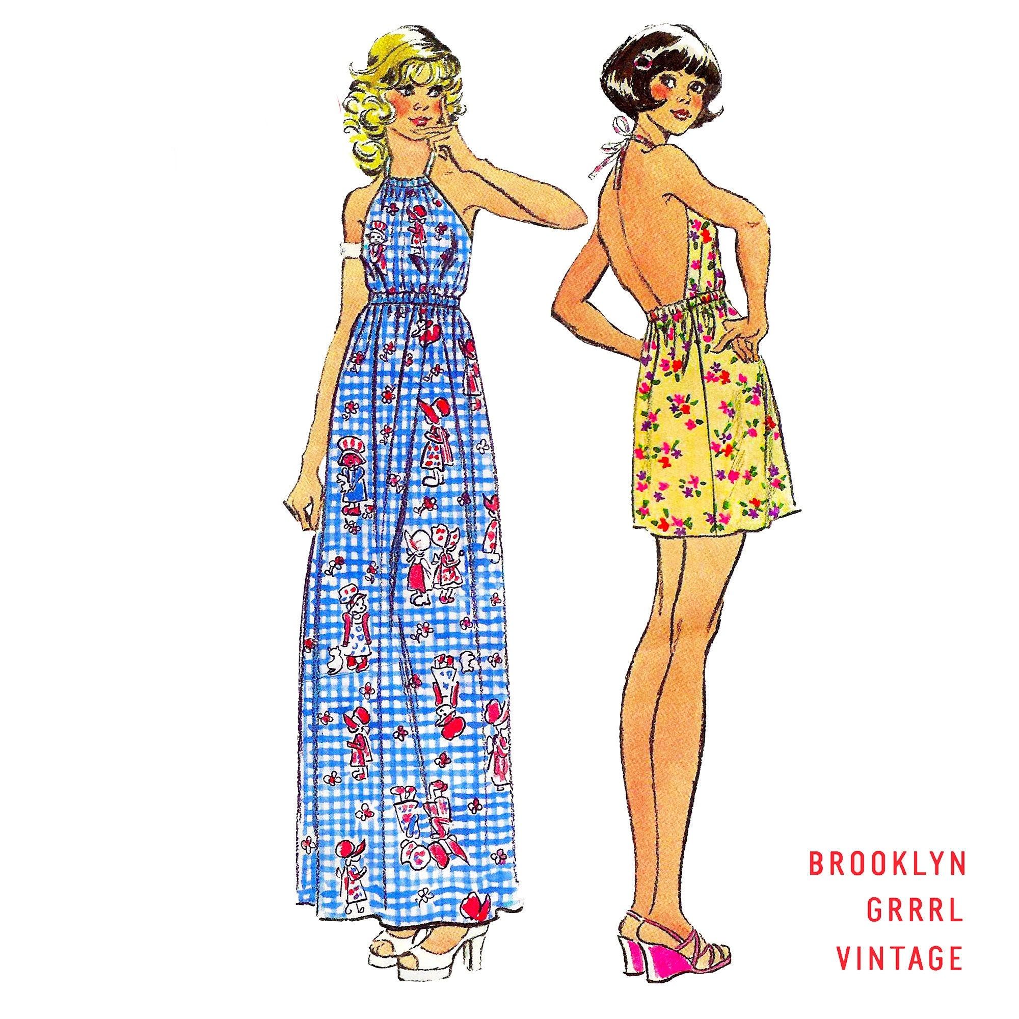 Patron de couture vintage des années 1970, robe d’été dos nu / Buste 33 / Patron PDF / Téléchargement immédiat